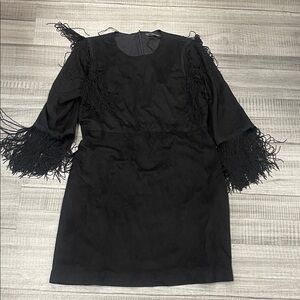 Zara Black Long Sleeve Fringe Dress